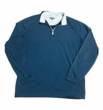 Peter Millar Quarter Zip Pullover Navy Blue White Golf Preppy Performance Mens picture