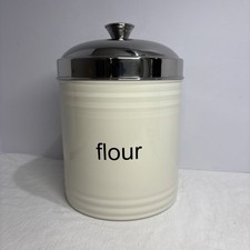 Pier 1 Flour Canister ROUND Metal Chrome Lid CREAM WHITE Replacement picture