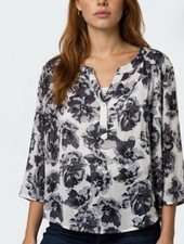 Monday Fun Gray And White Floral Bohemian Peasant Blouse In Size 3X 26 28 Women picture