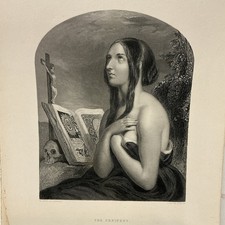 William Etty Antique Engraving The Penitent/Portrays Young Woman Mary Magdalene? picture