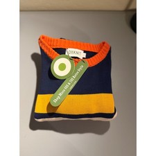 OXKNIT Mens 2XL Retro 70s Striped Crewneck Sweater Navy Blue Orange NWT picture