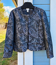 Chico’s Art to Wear Jacket Sz 3 NWT Beaded Metallic Paisley Black Silver picture
