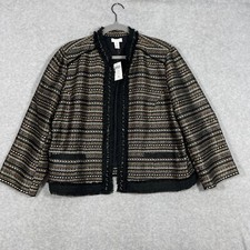 Chico's Gold Metallic Open Front Fringe Jacket Womens XL 3 Evening Luxe picture