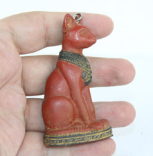 HANDMADE ANCIENT EGYPTIAN Pendant Bastet Cat Bast Amulet with Silver Circle (BS) picture