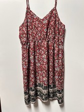 NWOT Shein Curve Red Print Mini Dress Spaghetti Strap  Tiered Hem Sz 2XL 18/20 picture