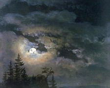 1800s Cloudy Midnight Landscape vintage art print antique painting picture