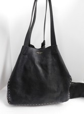 Henri Bendel Black Leather Studded Large Shopper Tote w/ Zip Pouch picture