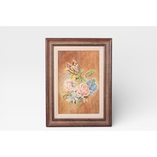 Vintage Floral Oil Painting in Wood Frame | Original Wall Art picture
