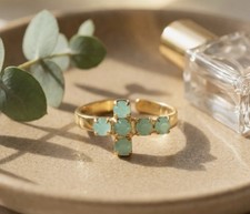 Designer Sorrelli Carley Cross Band Ring Authentic Crystals NWT Green Opal picture