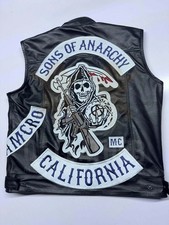 Men Jax Teller Vest SOA Vest Sons of Anarchy  Leather Vest in Black Blue Patches picture