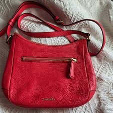 Vera Bradley Coral Pink Pebbled Leather Double Zip Crossbody Bag Purse NWOT picture