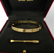 Yellow Gold Love Bracelet cz Diamonds Signed Stackable w/Box women  picture
