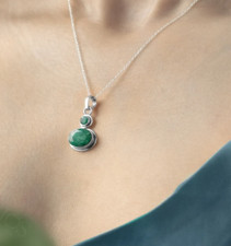 Genuine Oval Cut Emerald Pendant Necklace 925 Sterling Silver Emerald Jewelry picture