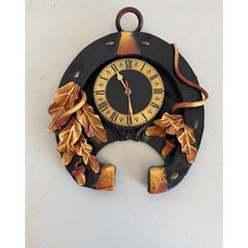Vintage Handcrafted Leather Horseshoe Wall Clock Acorns Leaves Folk Art 13
