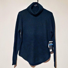 New Kuhl Womans Sienna Sweater M Blue Cowl Neck Chunky-Knit Pullover Relaxed picture