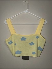 Lelis Collection Women’s Small Yellow Blue Floral Knit Crop Tank NWT picture