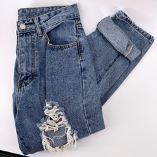 SHEIN Women Size 4 Medium Blue Wash Distressed Shredded High Waisted Mom Jeans picture