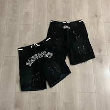 Rough Play Carpenter Paint Splatter Shorts Black White Logo picture