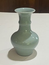 Antique Japanese Meiji Period Celadon Seiji Porcelain Vase Ribbed Bamboo Neck picture