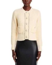 $158 Stellah Women's Jewel Trimmed Cardigan, Cream, Size- M picture