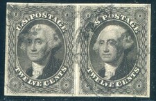 1851 United States 12¢ Washington Postage Stamp #17 VF Pair well centered picture