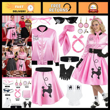 Vintage 1950s Polka Dot Pink Satin Jacket & Skirt Set with Accessories - Retro C picture