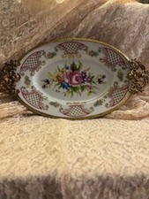 Vintage French Limoges Porcelain Ormolu Serving Tray picture
