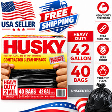 Husky Heavy Duty Contractor Black Bags, 42 Gallon, 40 Bags, 2 Mil (20% PCR) picture