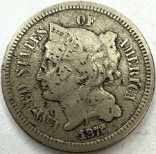 1872 Three Cent Nickel 3c US Type Exact Coin Imaged #3C241 picture