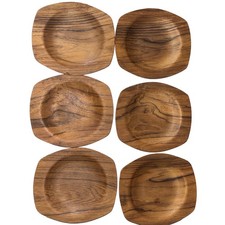 Vtg Danish Modern Teak Wood Plates Chargers Set of 6 MCM Rounded Square Squircle picture