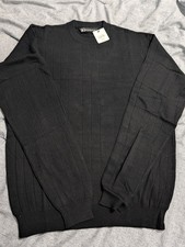 Bachrach Men's Black Crewneck Knit Sweater 100% Silk Size Medium NWT $68 MSRP picture