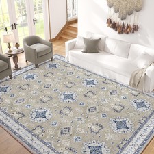 8x10 Vintage Area Rug Tribal Washable Rug Geometric Rug Non Slip Oriental Teal picture