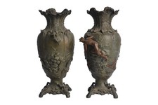 Early 19th Century Antique French Bronze Nude Female Vessel Ship Vase Urns picture
