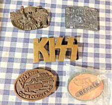 Lot 5 Belt Buckles KISS 1977 Solid Brass, 1975 Hesston Beougher USA Dekalb DIY picture