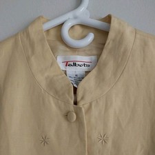 New Talbots Top Blouse Womens 16 Yellow Linen Silk Blend Buttons Embroidered picture