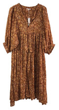 Sundry Dress V-Neck Floral Rust Orange Cotton Sundry Size 3 Womens Size L - NWT picture