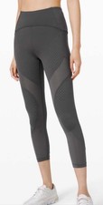 Lululemon Uncovered Strength High Rise Crop 23” Size 10 Gray Perforated Leggings picture