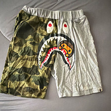 A Bathing Ape BAPE Kids Baby Milo Shark Camo Gray Knit Cotton Shorts Pockets picture
