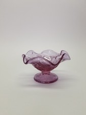 Fenton Strawberry Sherbet Dish Pink Footed Ruffled Crimped Embossed Decor Vtg picture