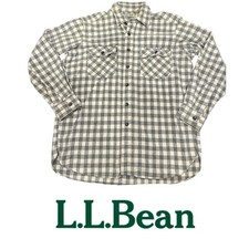 Vintage L.L. Bean Chamois Cloth Gingham Check Button Up Shirt USA Men's 16 Large picture