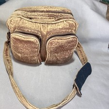 VTG 1970's Distressed Camera Bag Brown Canvas Pleather Satchel Strap 12