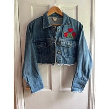True Vintage 80s Maximum Energy USA Cropped Embroidered Denim Jacket, Size S/M picture