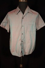 Rare Vintage French 1960's Green Cotton Iridescent Shirt Size Large Exc Cond picture