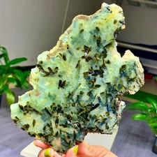 467G Natural green prehnite& Tourmaline Crystal specimen picture