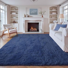 8x10 Area Rugs for Living Room: Fluffy Shag 8' x 10' (Rectangular), Navy Blue picture