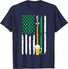 Irish American Flag Beer Funny St Patricks Day Unisex T-Shirt picture