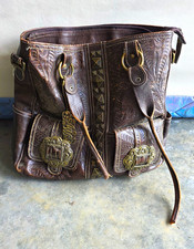 American West Brown Western Floral Shoulder Bag Zip Detachable Strap Pockets picture