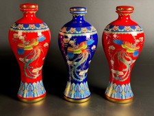 3-Pc Chinese Enameled Porcelain Spirits Bottles Decor Suite-New Condition picture