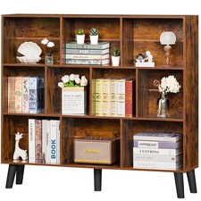 10 Cube 3 Tier Modern Mid-Century Brown Wood Freestanding Bookcase picture
