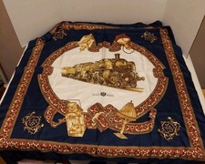 Orient Express Nostalgie Istanbul Silk Scarf Blue Yellow White Train 34x35